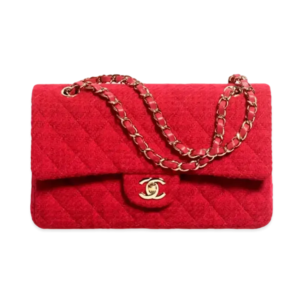 CHANEL Classic 11.12 Handbag Wool Tweed & Gold-Tone Metal "Red"