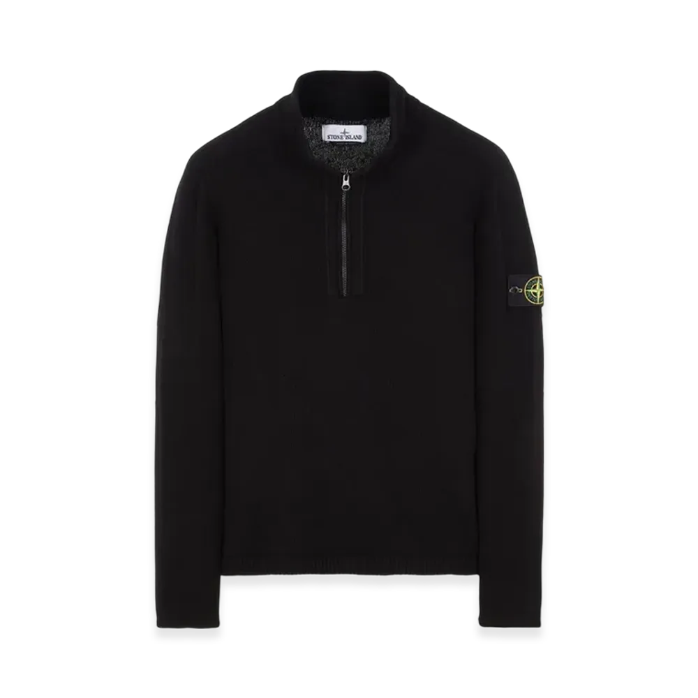 Stone Island 529A3 Partly Stocking Lambswool Half Zip Knit - 23FW "Black"