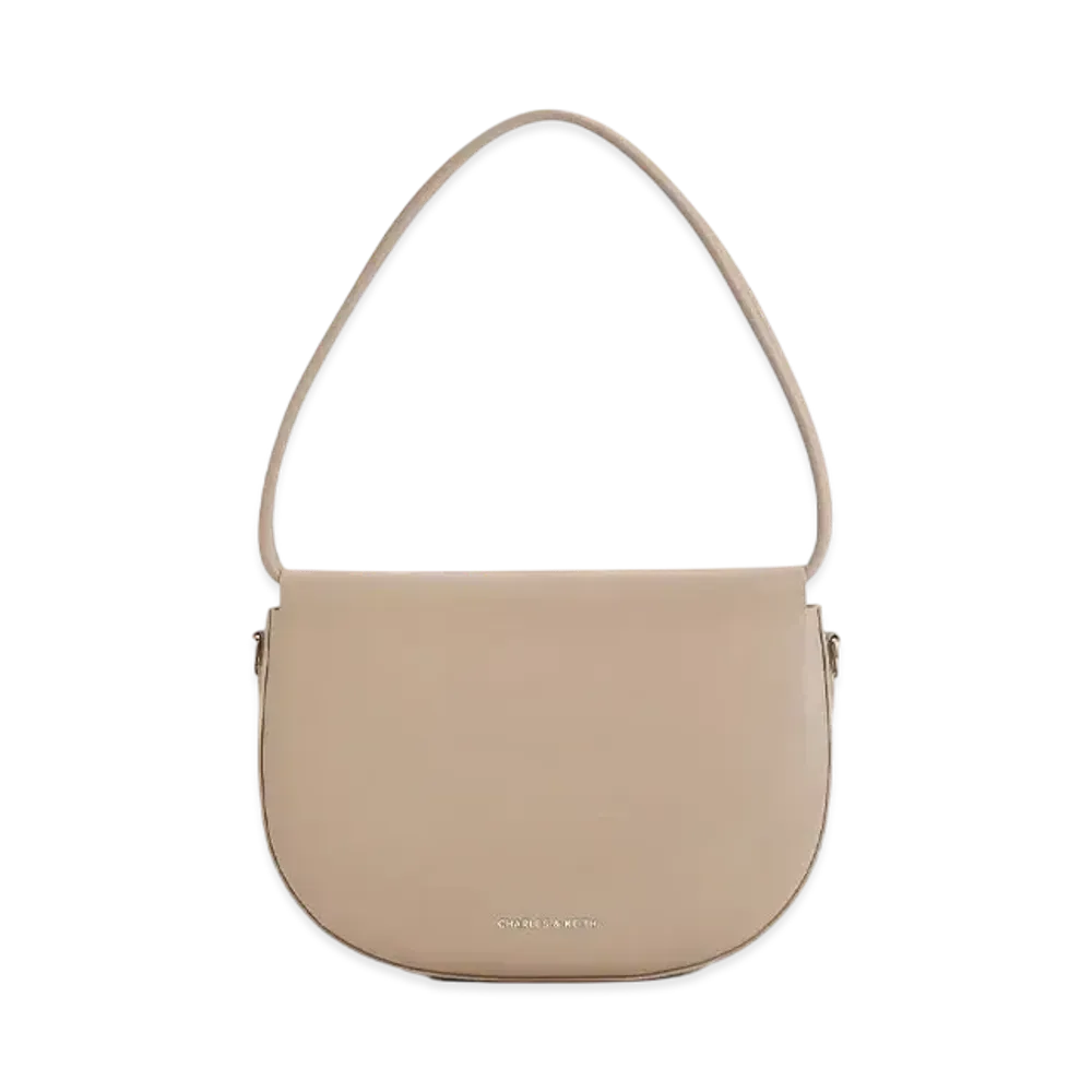 CHARLES & KEITH Elora Curved Top Handle Bag "Taupe"