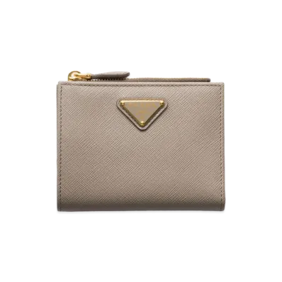 PRADA Saffiano Triangle Wallet "Clay Grey"