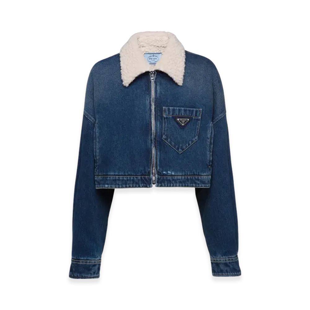 PRADA Women's Cropped Padded Denim Jacket "Navy"