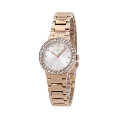 FURLA Women's Tortona Quartz Crystal Bezel Arch Logo Watch "Rose Gold"