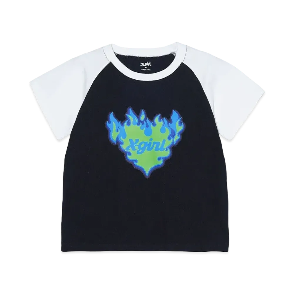X-Girl Burning Heart Raglan S/S Baby Tee "Black"