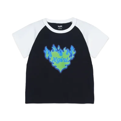 X-Girl Burning Heart Raglan S/S Baby Tee "Black"