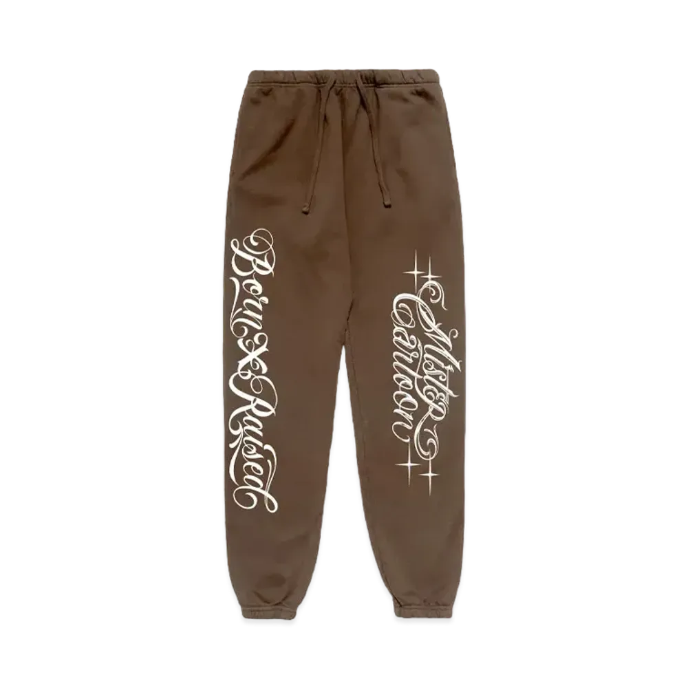 Born x Raised x Mister Cartoon Script Sweatpants "Walnut"