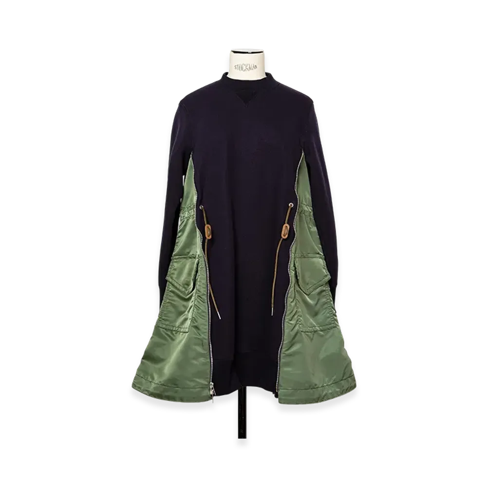 sacai Sponge Sweat x Nylon Twill Dress "Navy/Khaki"