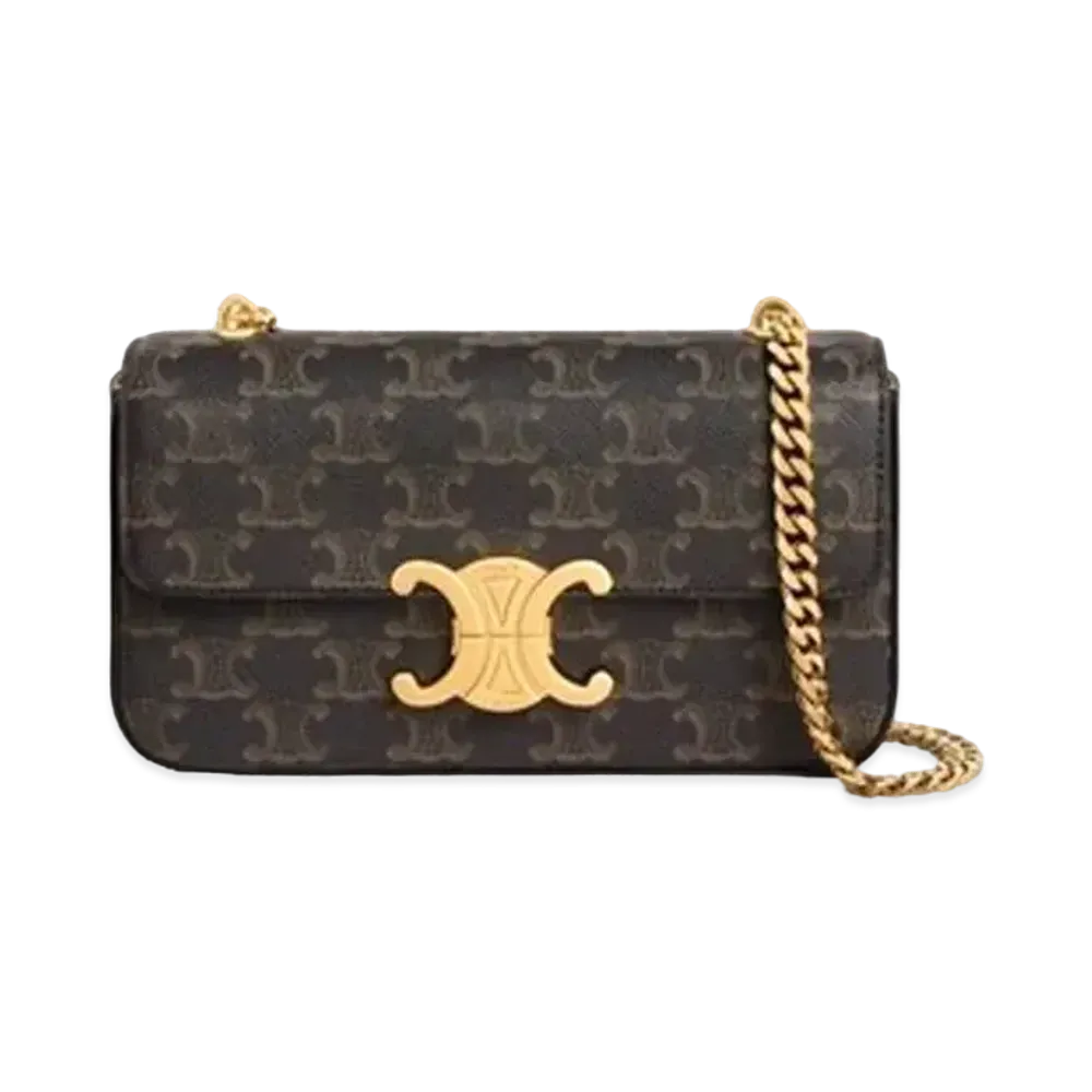 CELINE Chain Shoulder Bag Triomphe In Triomphe Canvas "Tan"