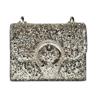 Jimmy Choo Mini Paris Course Glitter Fabric Mini Bag With Crystal Buckle "Platinum"