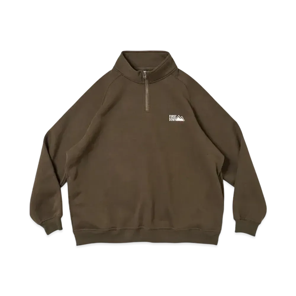 FIRST DOWN Logo Half Zip Sweat "Olive"