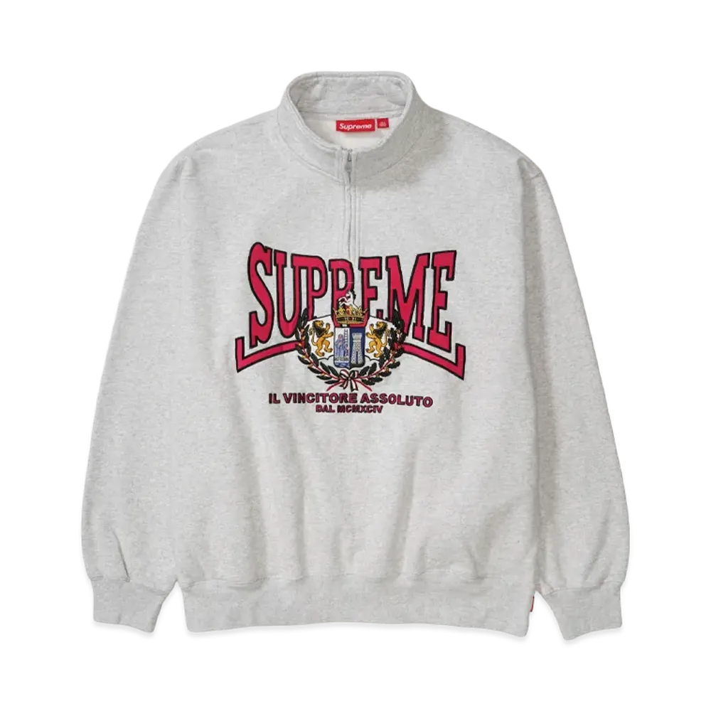 Supreme Crest Applique Half Zip Pullover "Ash Grey"