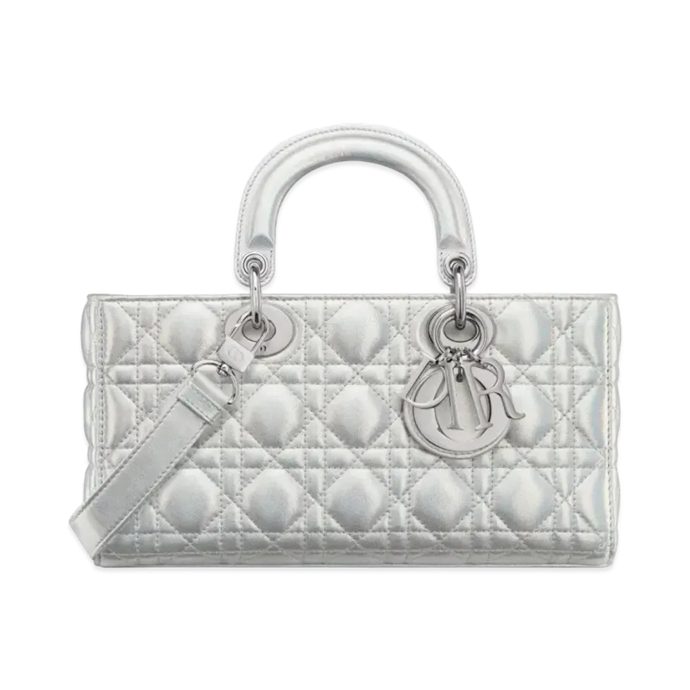 Dior Medium Lady D-Joy Bag Iridescent Metallic Cannage Lambskin "Silver"