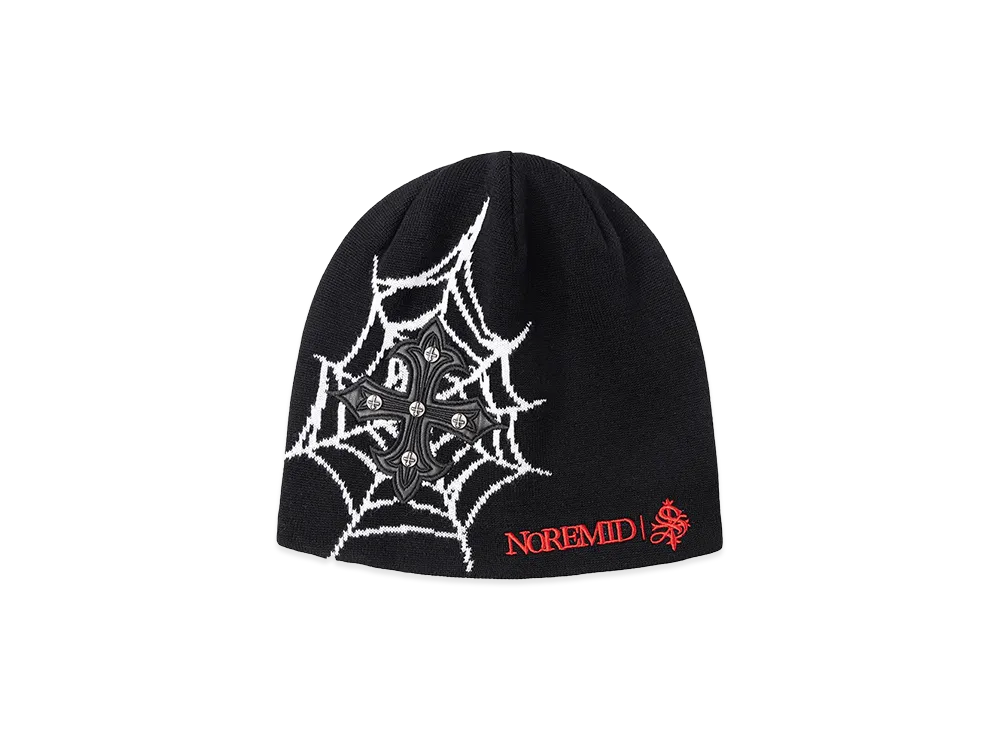 SUPPLIER x Noremid Spider Web Cross Leather Patch Beanie "Black"