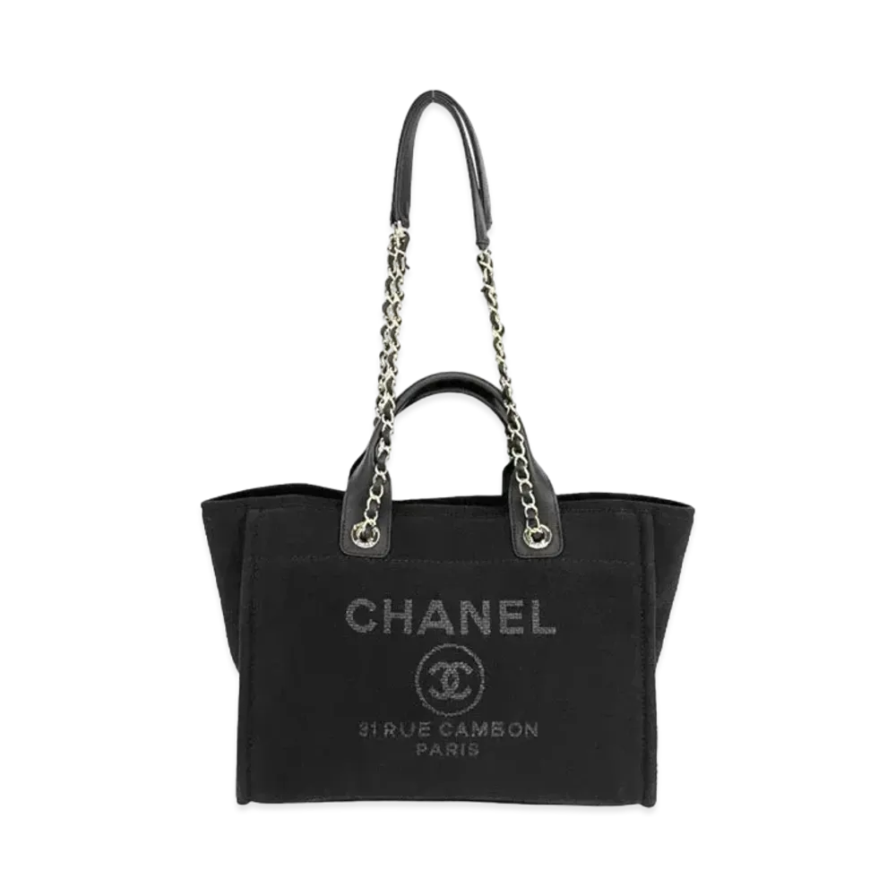 CHANEL Medium Deauville Tote Canvas "Black/Silver"