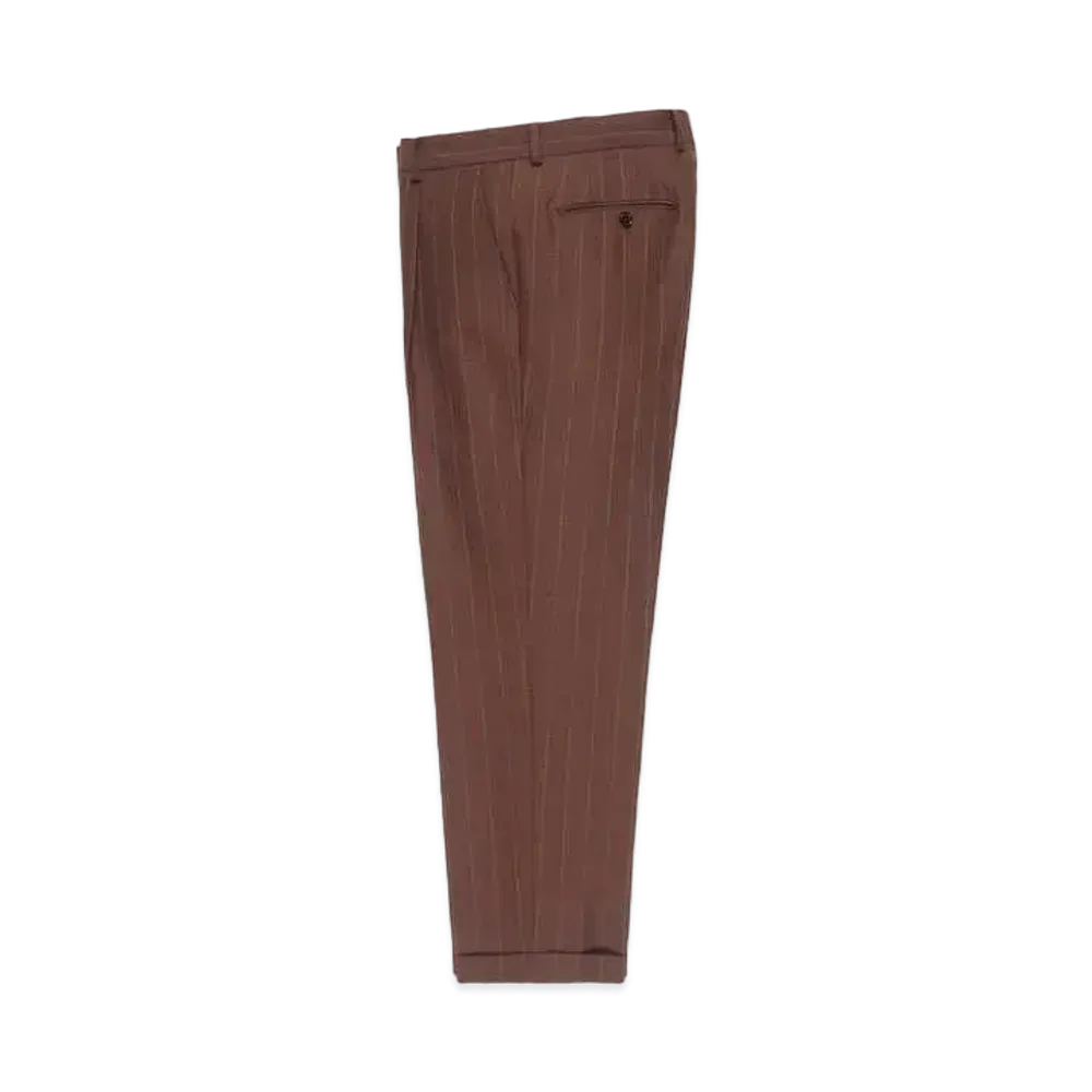 WACKO MARIA DORMEUIL / Striped Pleated Trousers (type-1) , Straight Trousers "Brown"