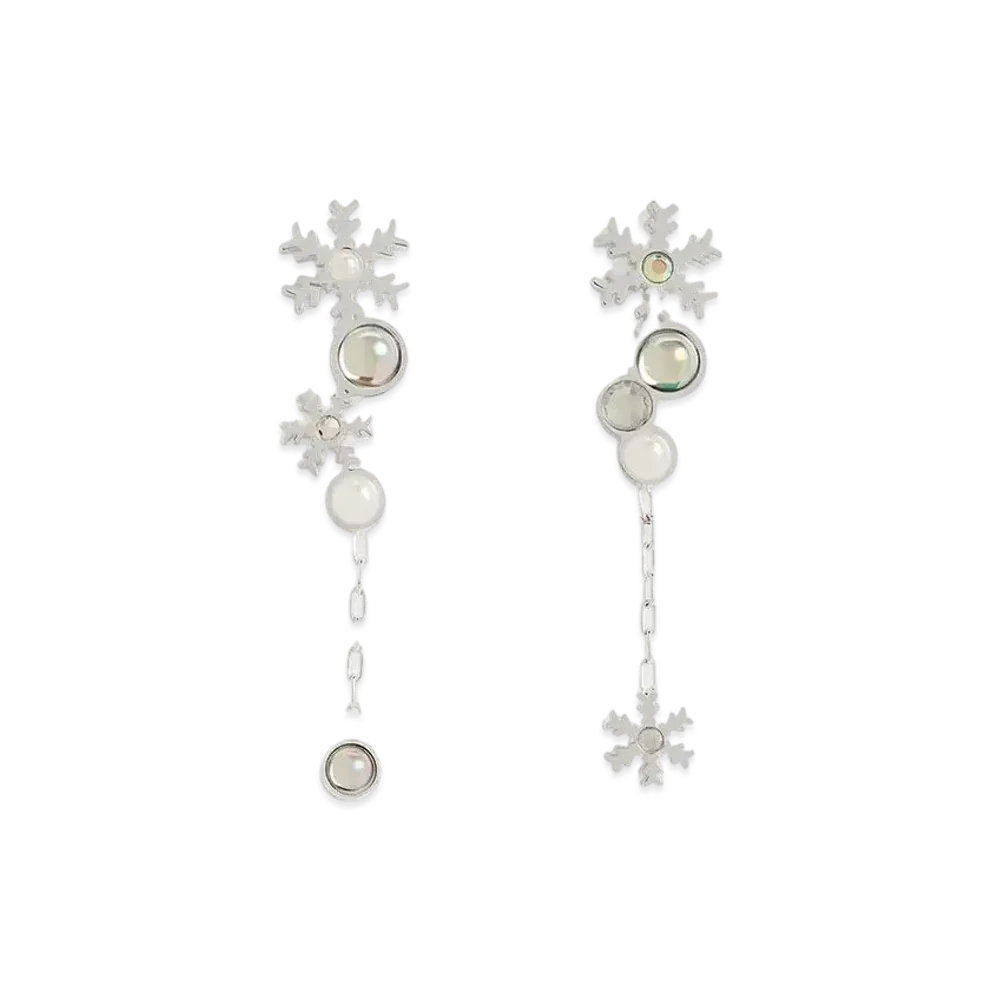 CHARLES & KEITH Snowflake Motif Pearl & Crystal Drop Earrings "Silver"