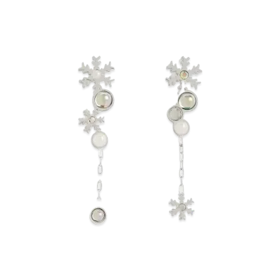 CHARLES & KEITH Snowflake Motif Pearl & Crystal Drop Earrings "Silver"