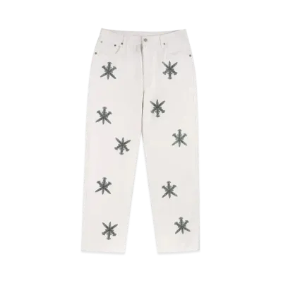 Unknown London Rhinestone Dagger Denim "White"