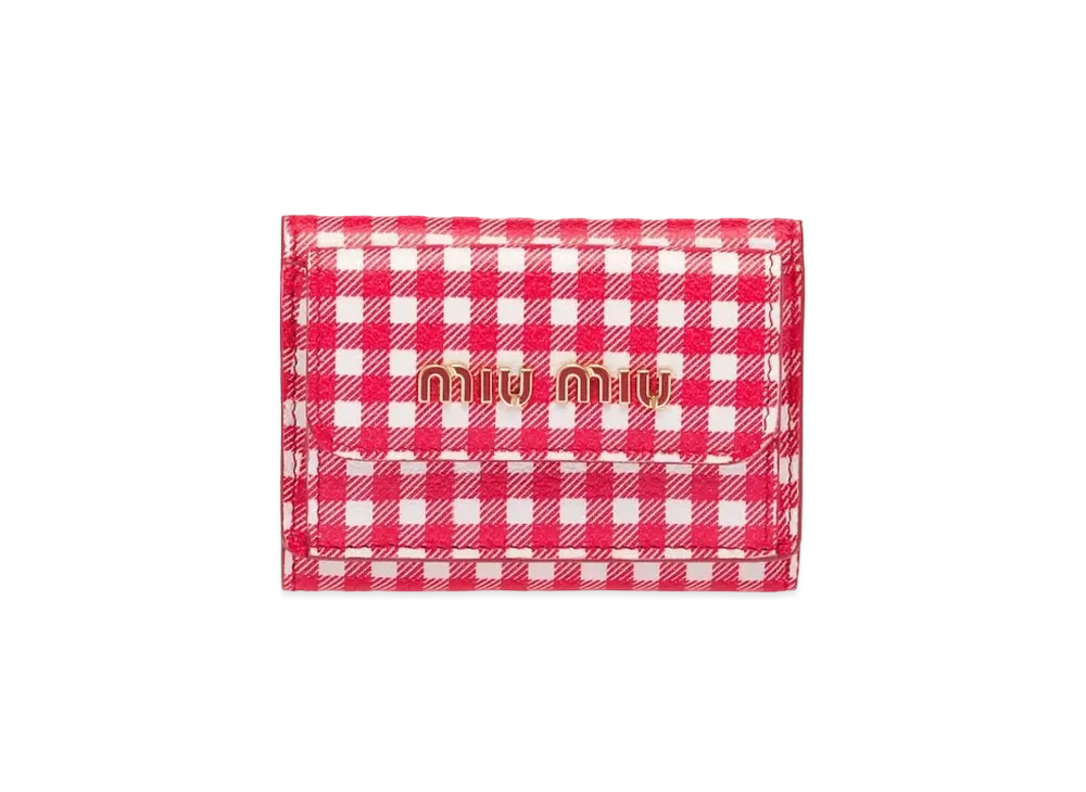 MIU MIU Small Printed Madras Leather Wallet "Red/White"