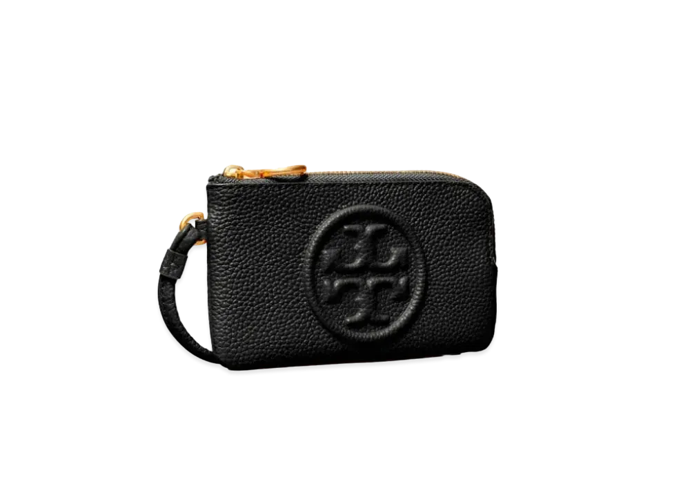 Tory Burch Perry Bombe Top-Zip Card Case "Black"