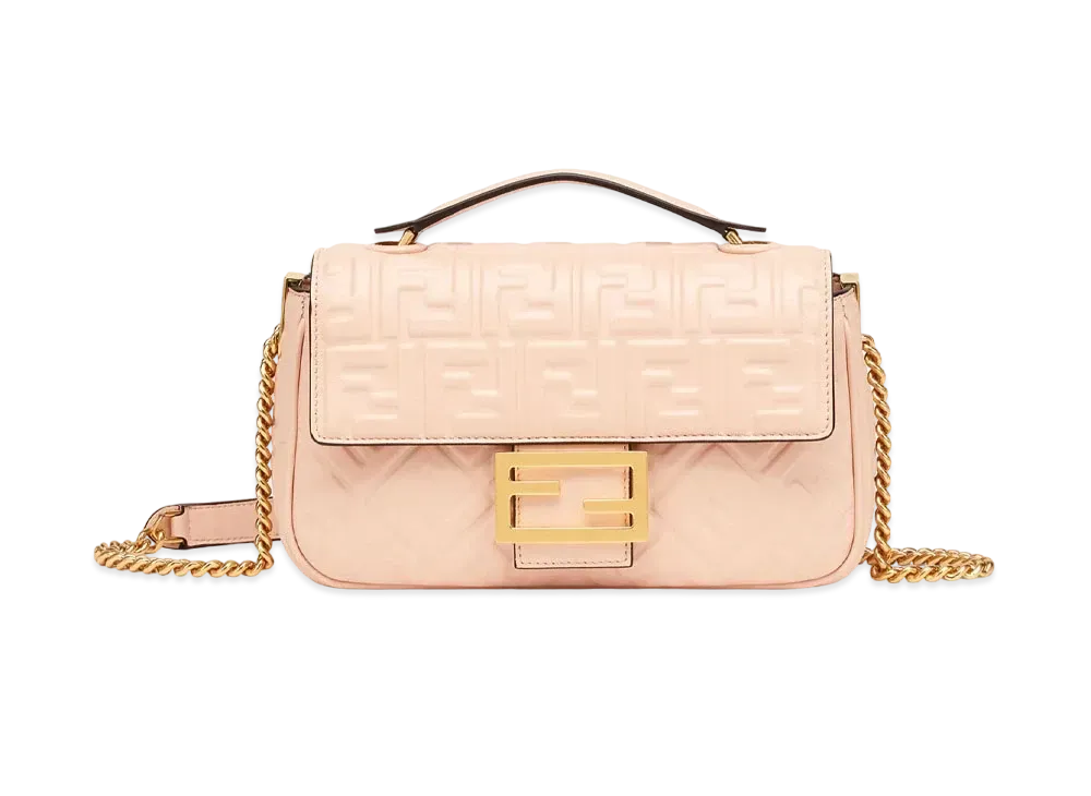 FENDI Baguette Chain Medium Leather Bag "Pink"