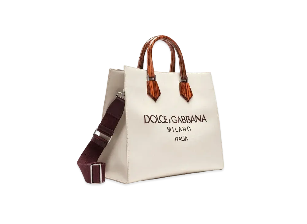Dolce&Gabbana Design Logo Shopping Bag Calfskin Laser Logo "White/Bordeaux"