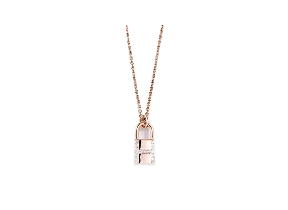 Hermes Amulettes Cadenas Pendant "Pink Gold/Diamond"