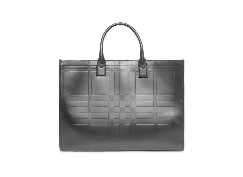 BURBERRY Embossed Check Leather Tote "Black"