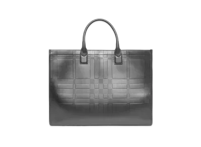 BURBERRY Embossed Check Leather Tote "Black"