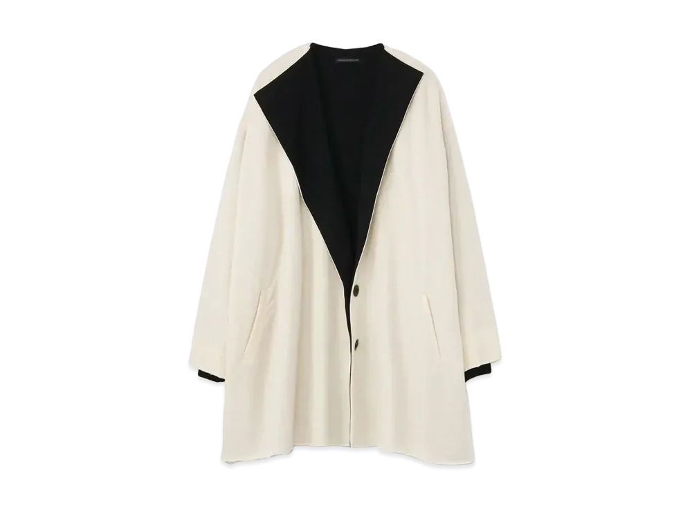 Yohji Yamamoto Y's COTTON WOOL NYLON NO COLLAR SHORT COAT "Off White"