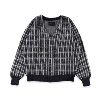 WIND AND SEA Shaggy Knit Cardigan "Navy/Praid"