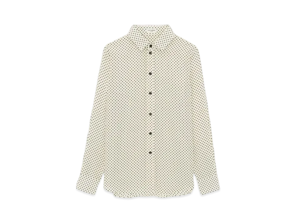 Saint Laurent Women's Classic Shirt in Dotted Crepe de Chine "Noir Craie"