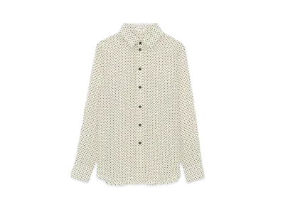 Saint Laurent Women's Classic Shirt in Dotted Crepe de Chine "Noir Craie"