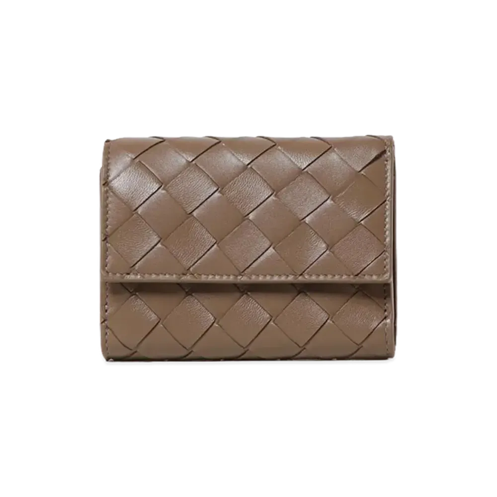 Bottega Veneta Intrecciato Tri-Fold Zip Wallet "Beige"
