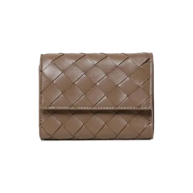 Bottega Veneta Intrecciato Tri-Fold Zip Wallet "Beige"