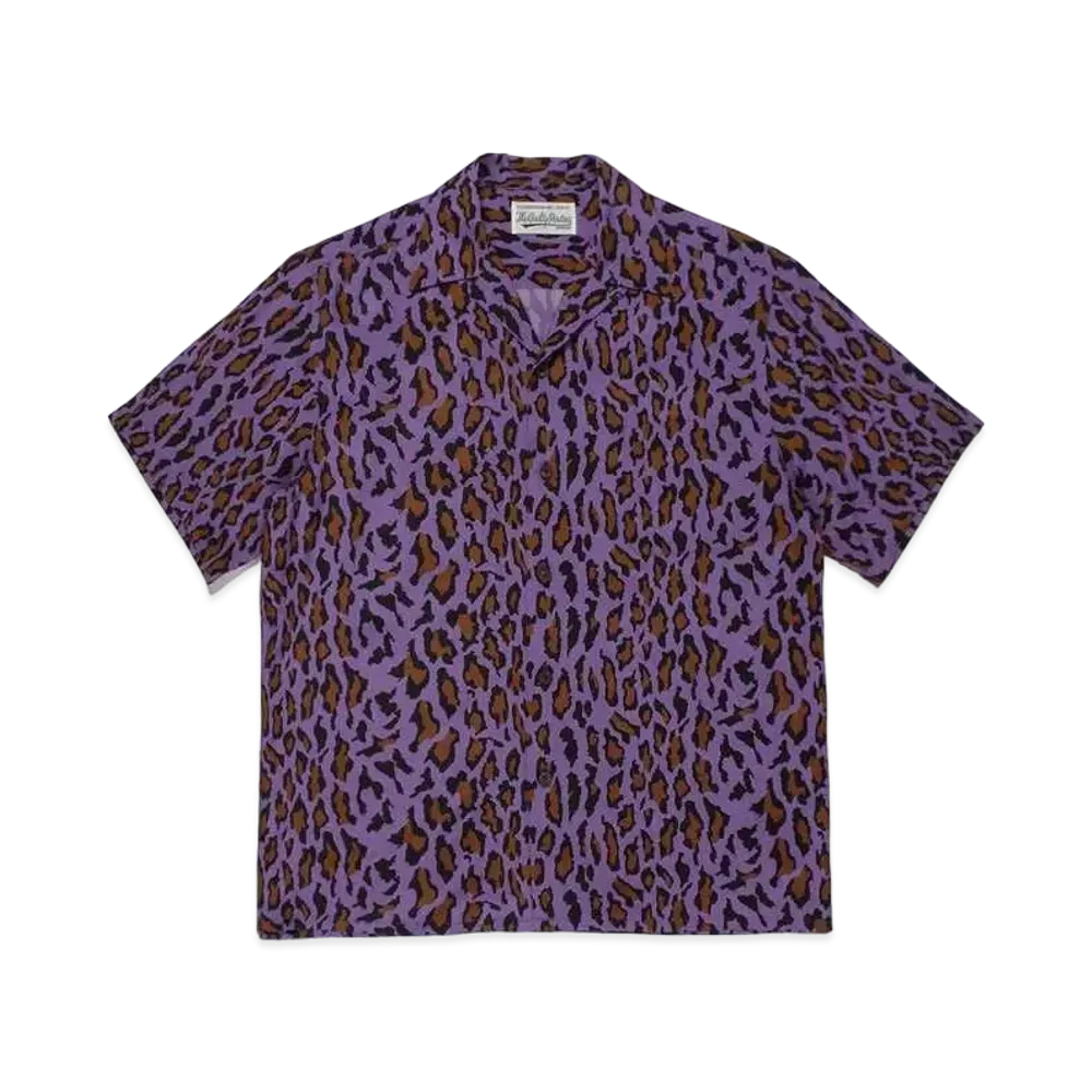 WACKO MARIA LEOPARD OPEN COLLAR SHIRT "Purple"