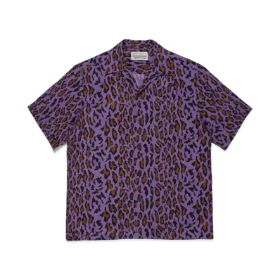WACKO MARIA LEOPARD OPEN COLLAR SHIRT "Purple"