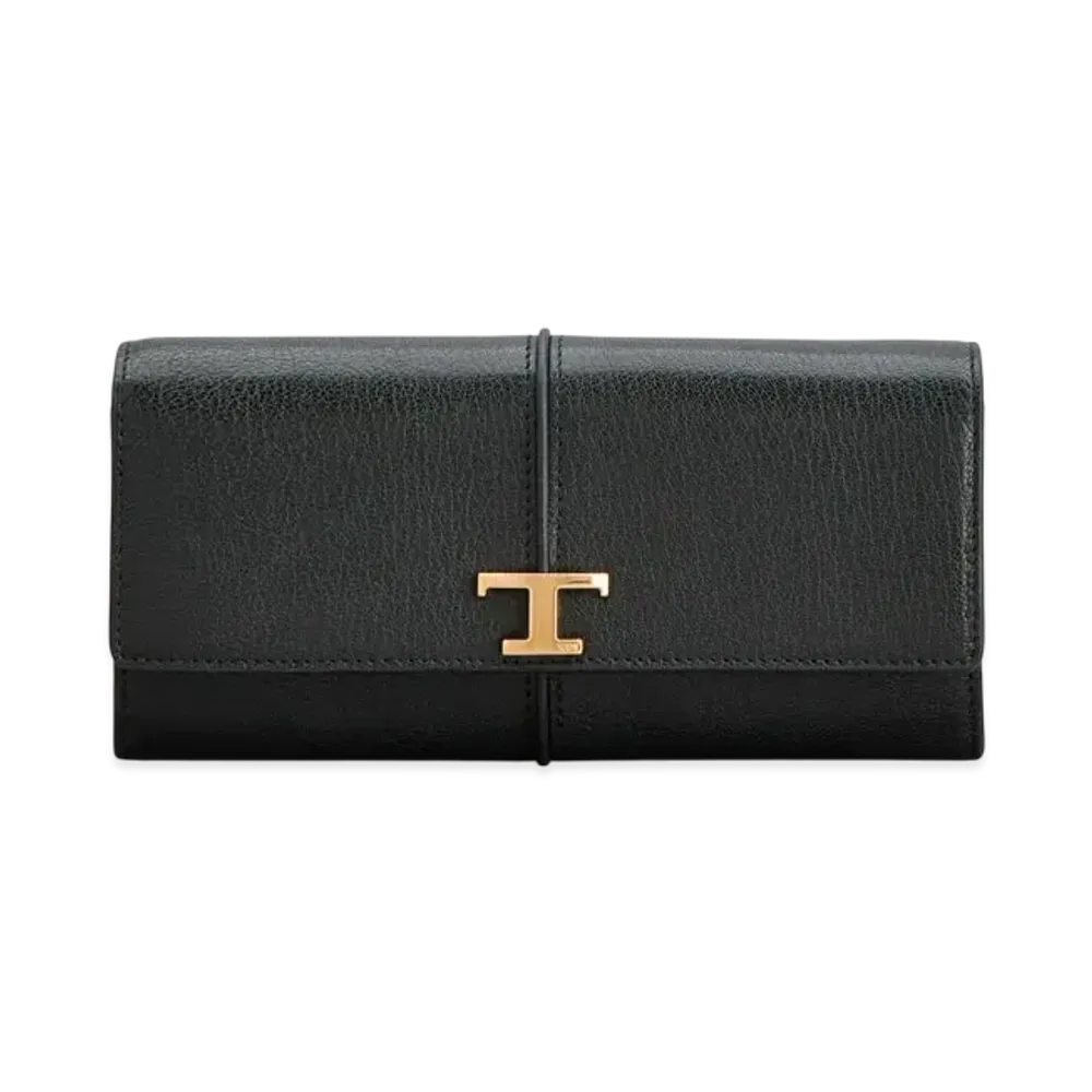 TOD'S T Timeless Leather Wallet "Black/Pink"