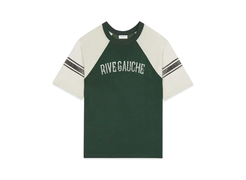 Saint Laurent Women's Rive Gauche Raglan T-Shirt "Vert/Gris"