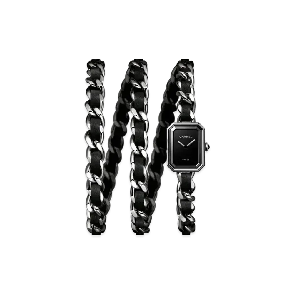 CHANEL Premiere Iconic Chain Watch Steel and Leather Lacquered Dial "Black"