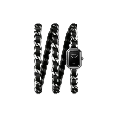 CHANEL Premiere Iconic Chain Watch Steel and Leather Lacquered Dial "Black"