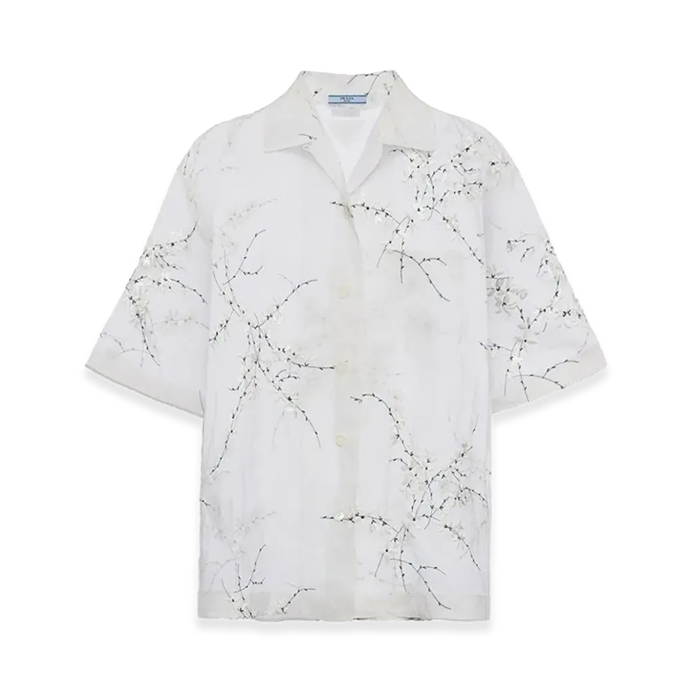 PRADA Women's Silk Blend See-Through Shirt "White"