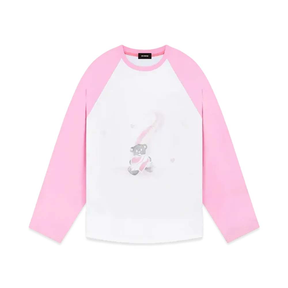 WE11DONE Teddy Bear Print Long-sleeved T-Shirt "Pink"