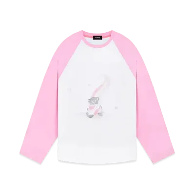 WE11DONE Teddy Bear Print Long-sleeved T-Shirt "Pink"