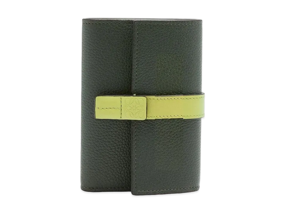 LOEWE Small Vertical Wallet In Soft Grained Calfskin "Vintage Khaki/Lime Yellow"