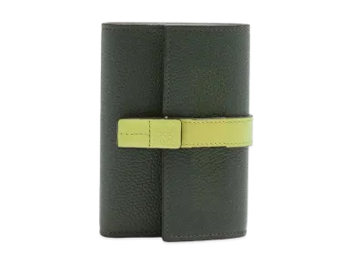 LOEWE Small Vertical Wallet In Soft Grained Calfskin "Vintage Khaki/Lime Yellow"