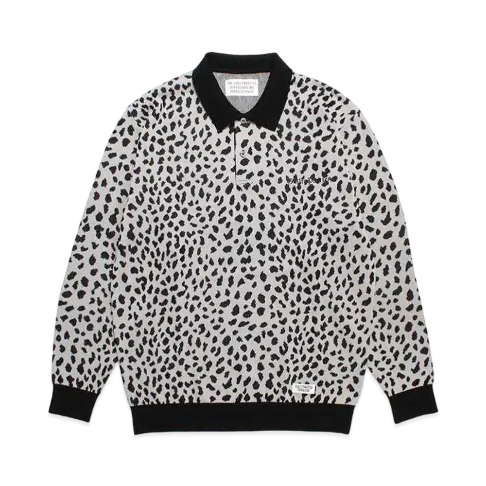 WACKO MARIA Leopard Knit Jacquard Polo Shirt "Gray"