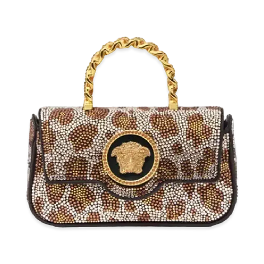 Versace Crystal Leopard La Medusa Mini Bag "Black/Gold"