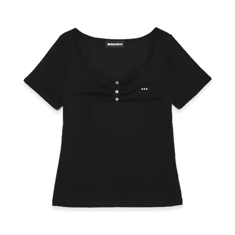 GOD SELECTION XXX Women's Mini Box Logo Eyelet Lace Tee GXL-S26-CS-10 "Black"