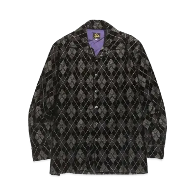 Needles C.O.B REGULAR COLLAR SHIRT - ARGYLE EMB. VELVET "Black"