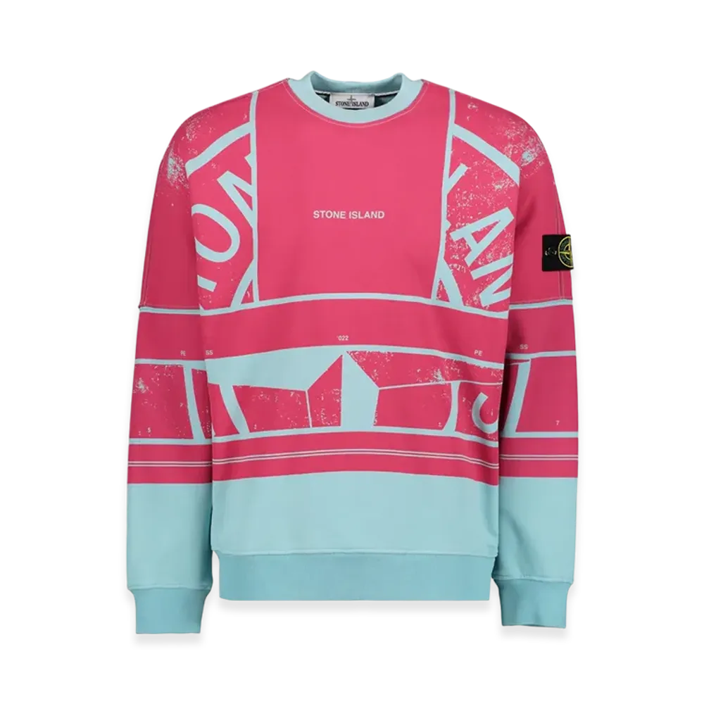 Stone Island 66890 Cotton Fleece Mosaic Five Print Crewneck Sweatshirt - 22SS "Aqua"